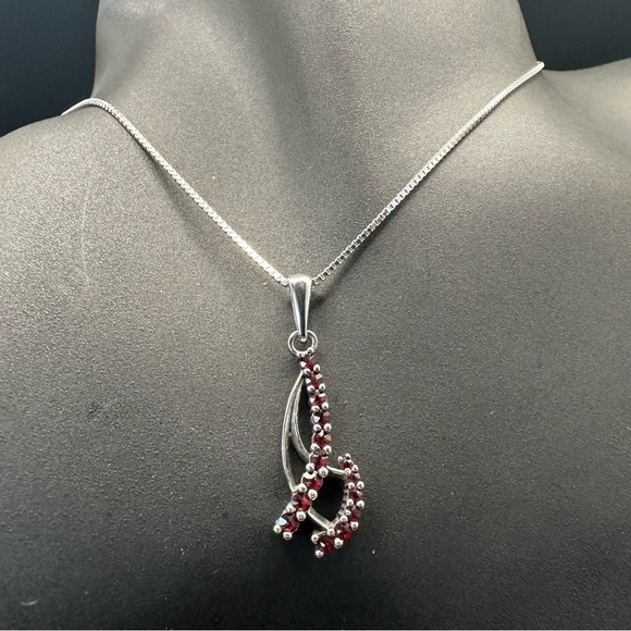 Genuine Garnet Pendant Necklace – Sterling Silver 925 Jewelry, NWT - Picture 1 of 10